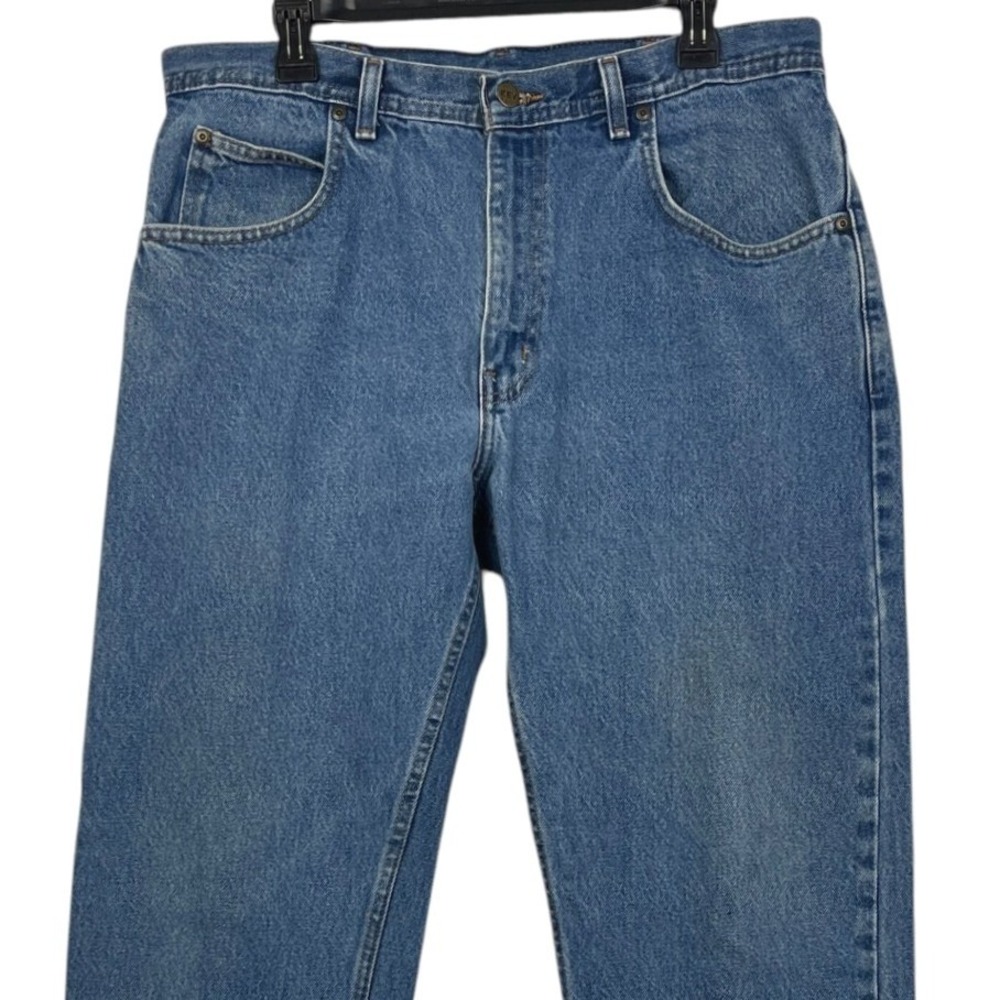 Key Industries Mens 36x34 Straight Leg Blue Denim Jeans Medium Wash Work Rugged